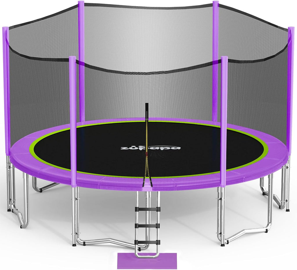 15 14 12 10 8FT Trampoline for Kids with Safety Enclosure Net 425LBS Weight Capacity Outdoor Backyards Trampolines with Non-Slip Ladder All Accessories for Children Adults Family