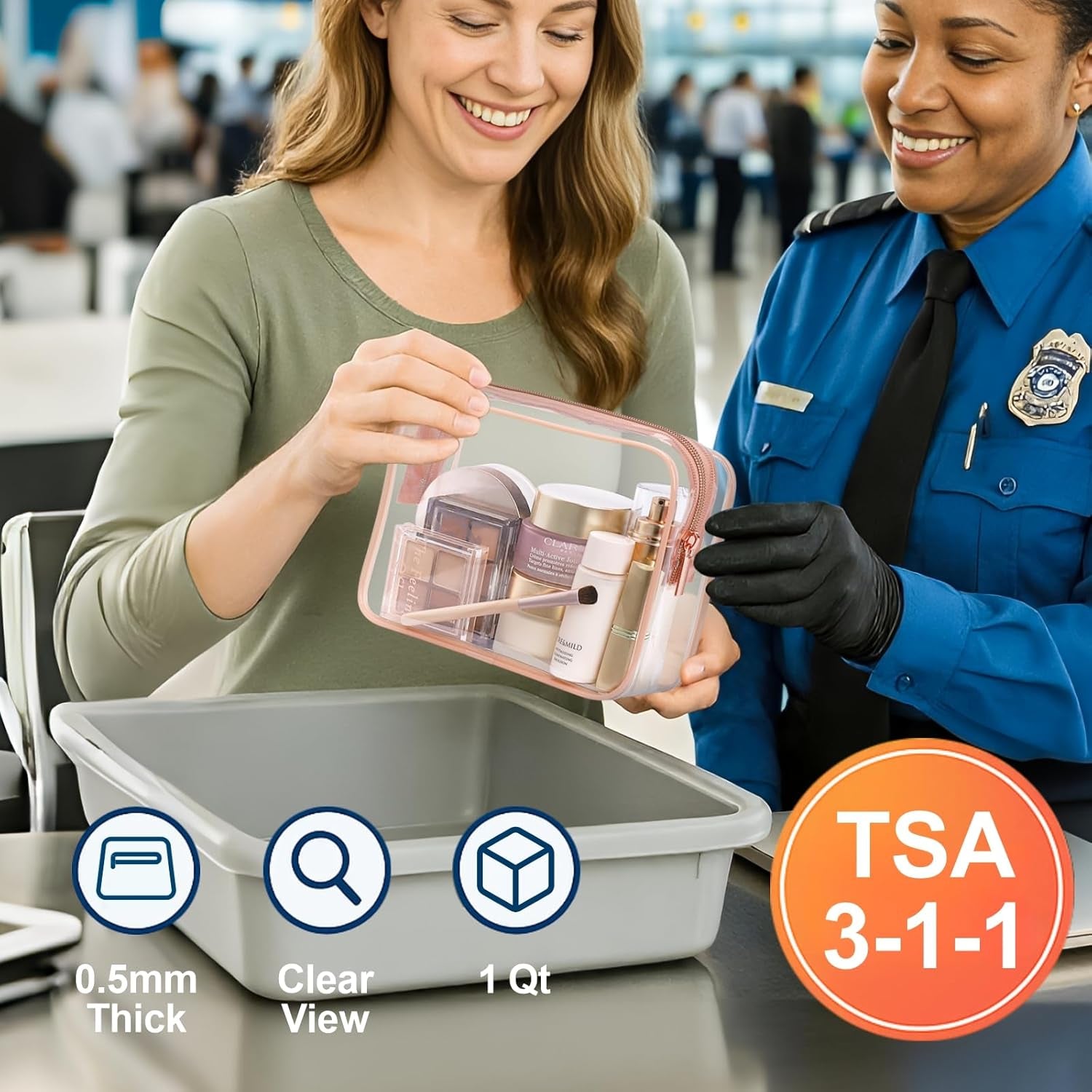 Clear Toiletry Bag,  3 Pack TSA Approved Toiletry Bag Quart Size Bag, Travel Makeup Cosmetic Bag for Women Men, Carry on Airport Airline Compliant Bag
